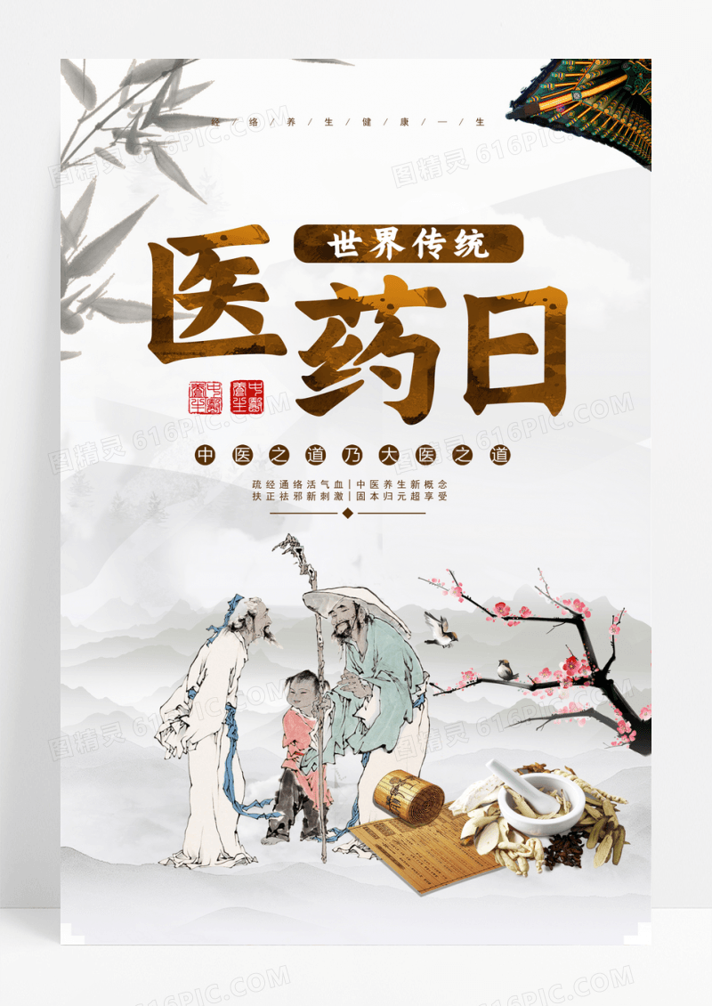 中国风世界传统医药日宣传海报