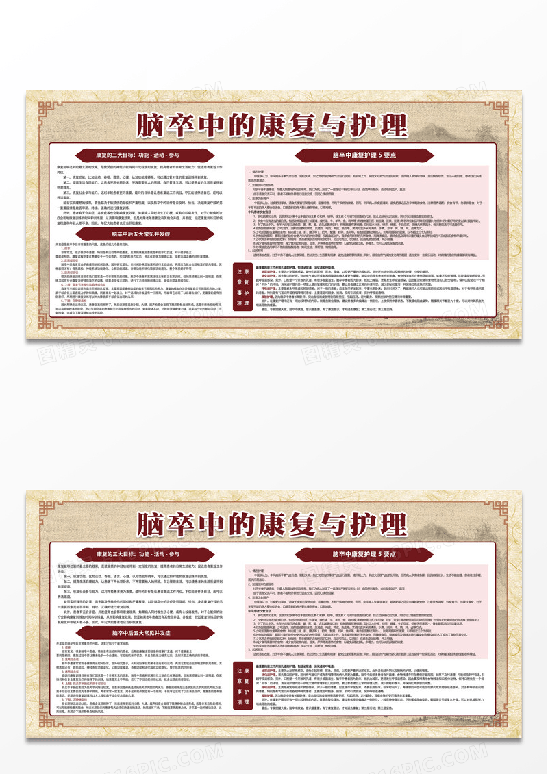 黄色复古风脑卒中的康复与护理脑卒中宣传栏展板