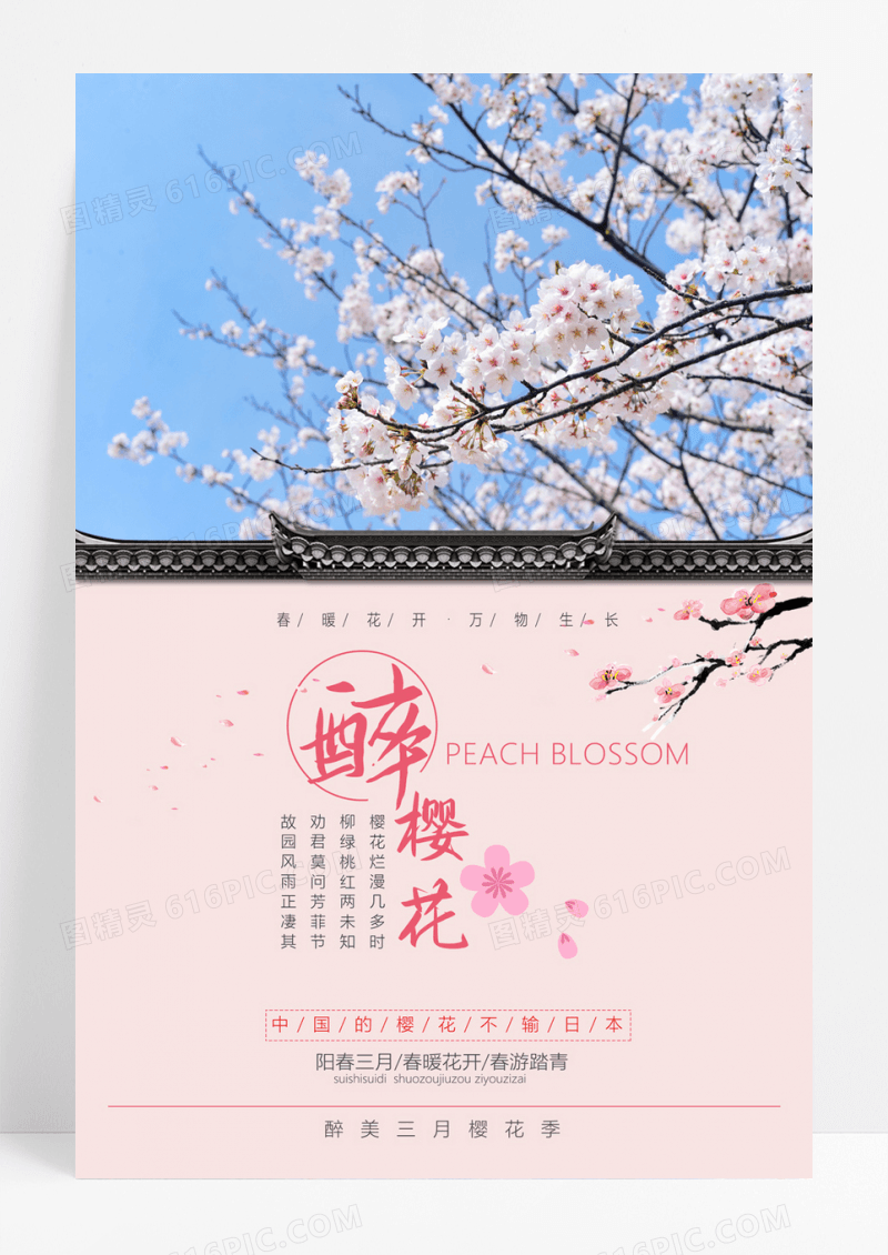  小清新赏樱花赏桃花春游海报