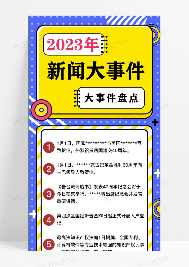 蓝色孟菲斯风2023新闻大事件2023大事件长图手机长图
