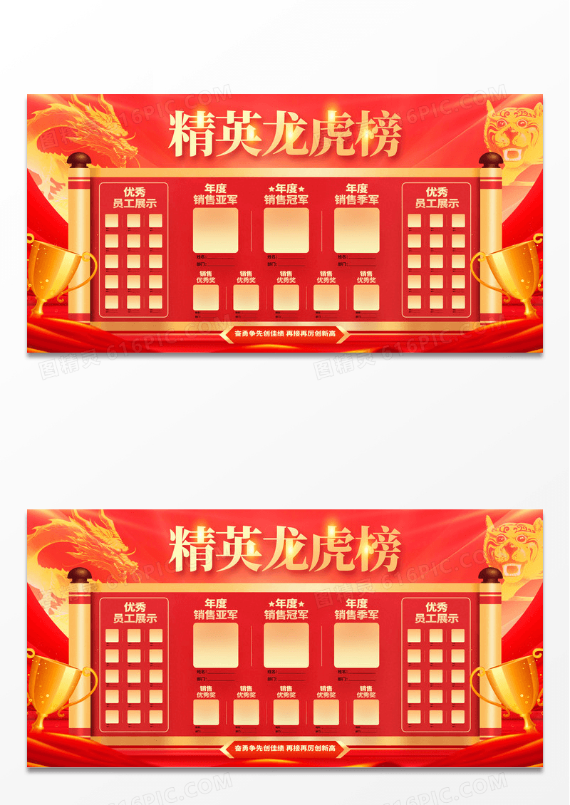 2024红色龙年大气喜庆销售龙虎榜宣传展板设计