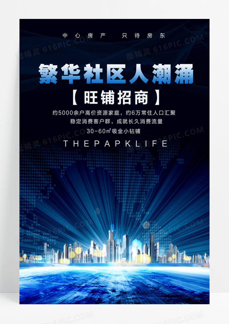 大气蓝色唯美旺铺招商海报