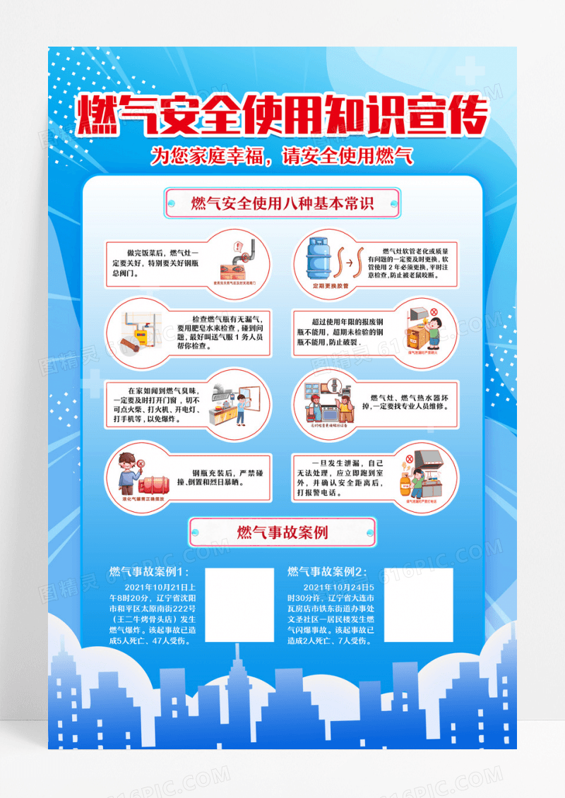 蓝色大气燃气安全使用宣传海报设计煤气安全海报设计