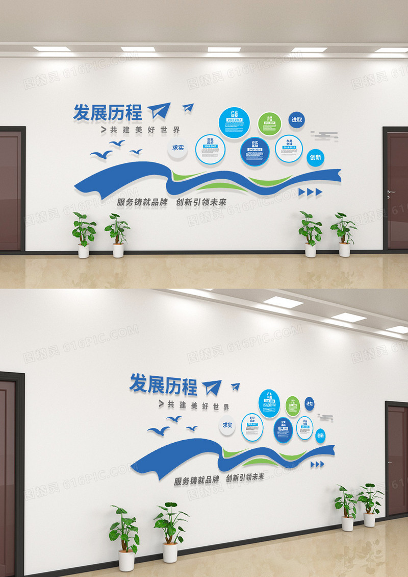蓝色简洁创意企业发展历程文化墙企业文化墙