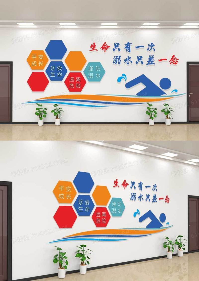 蓝色暑期防溺水安全宣传文化墙