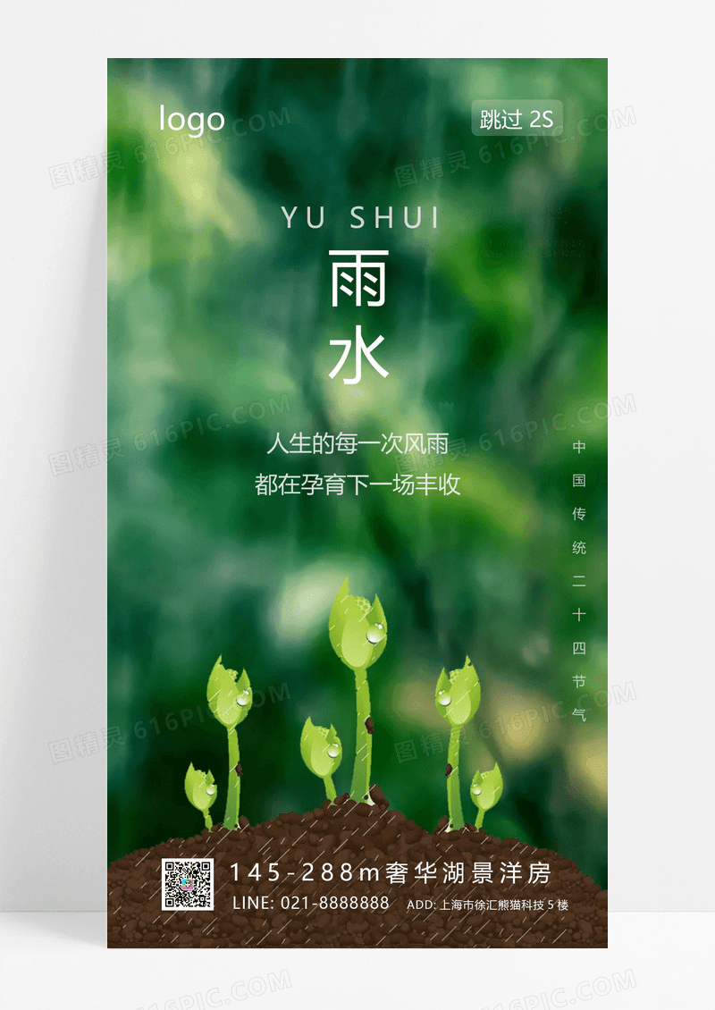 大气绿色植物实拍发芽中国传统二十四节气雨水节日