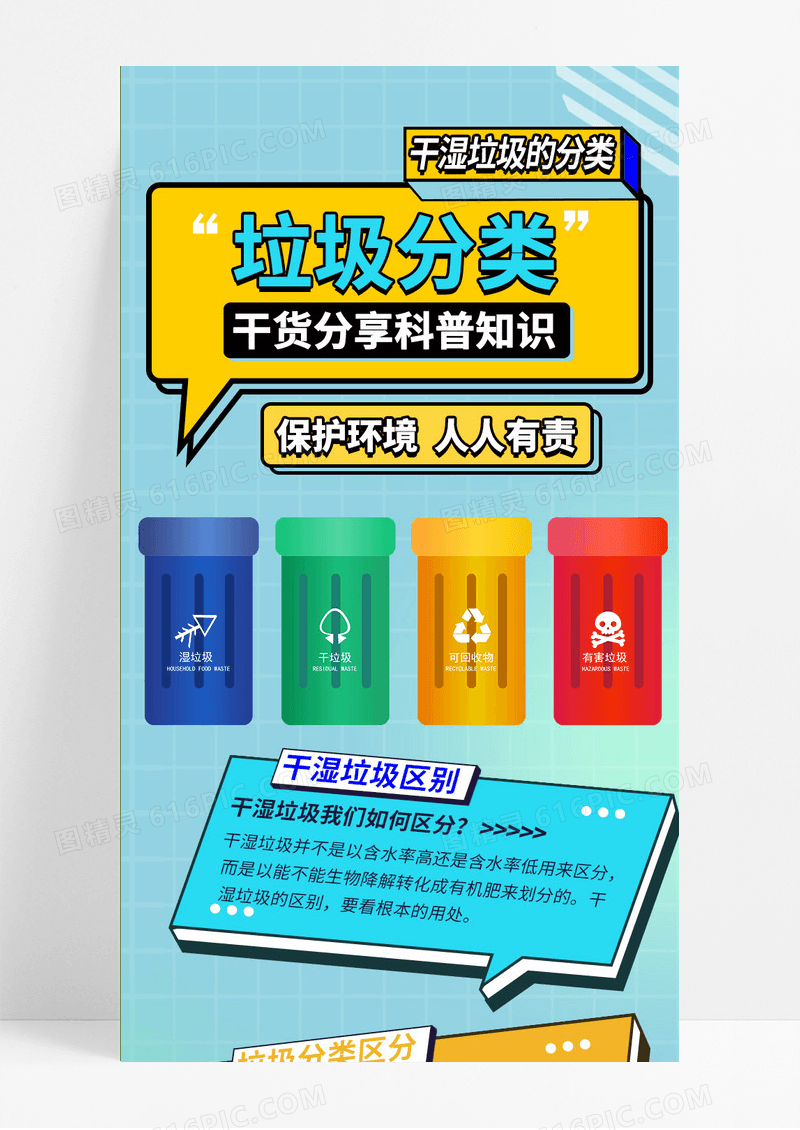 孟菲斯风垃圾分类科普知识分享垃圾分类长图
