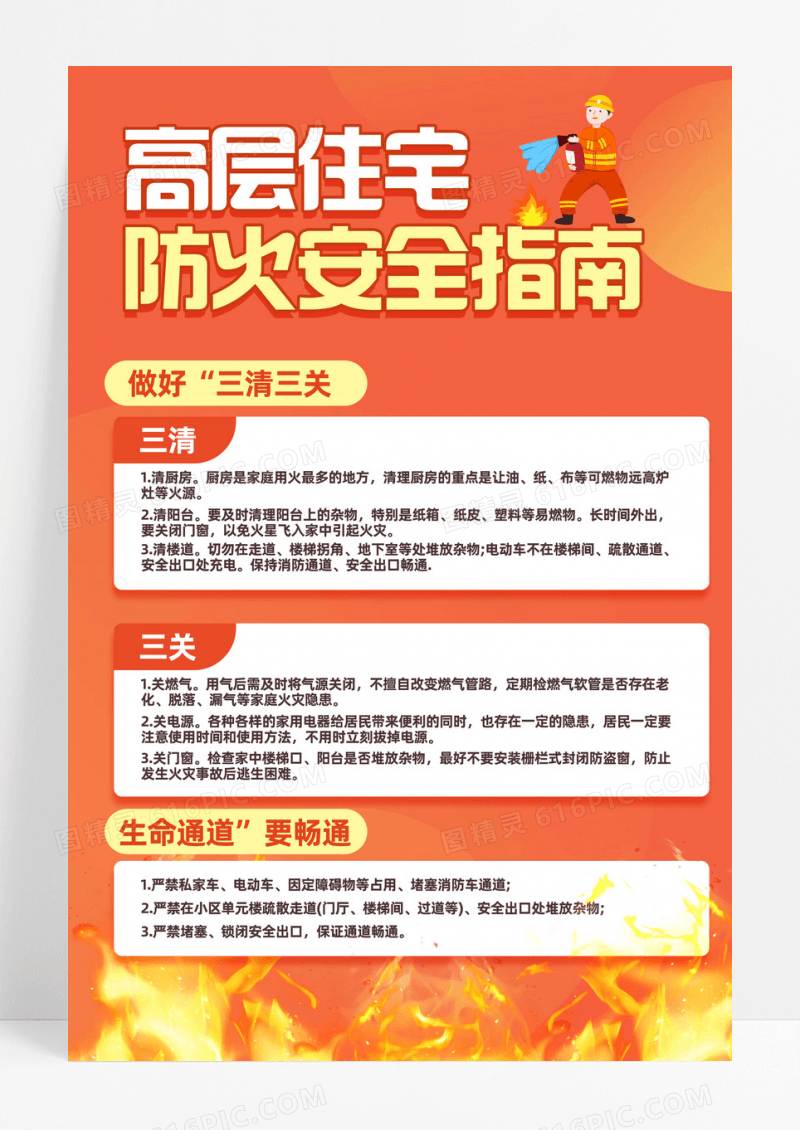 高层住宅防火安全指南海报设计