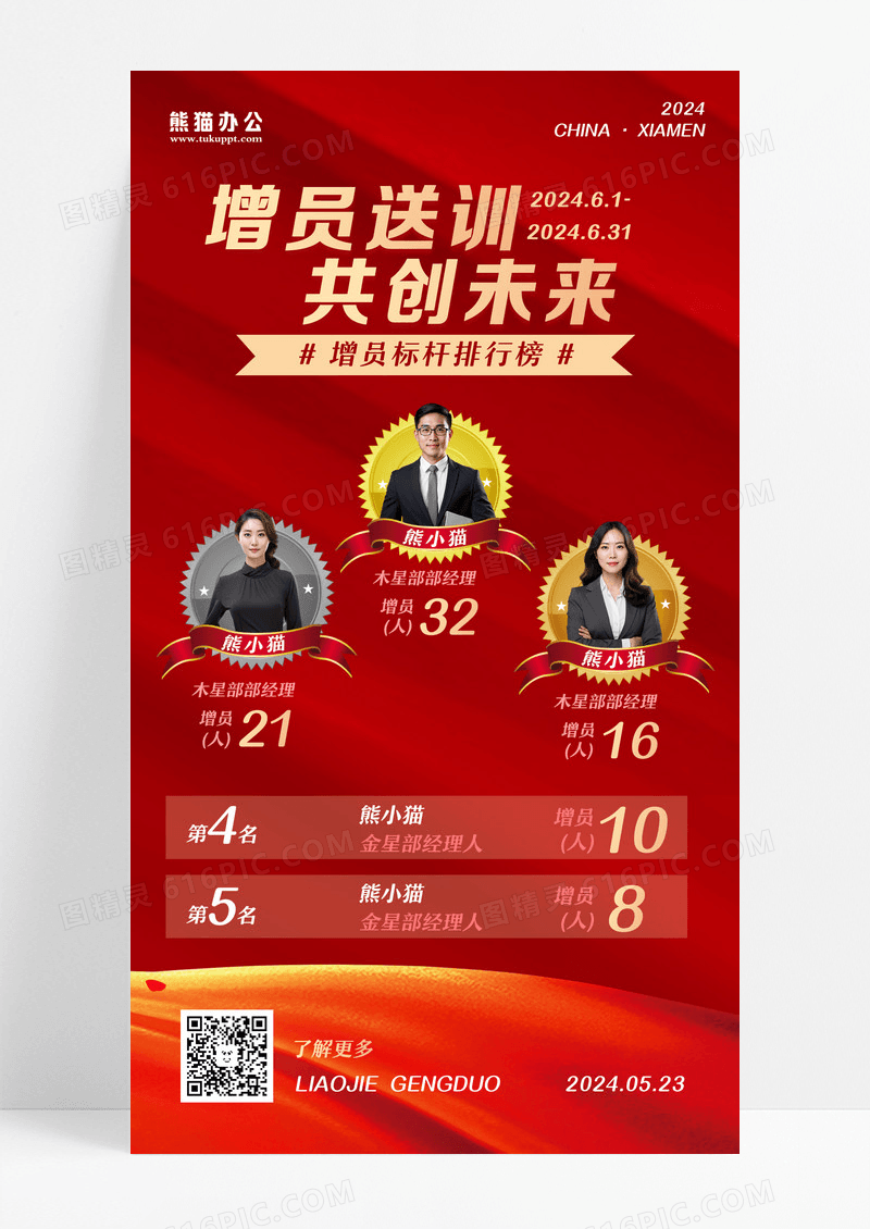 红色条纹大气简约金融保险排行榜业绩表彰喜报红金人物手机海报