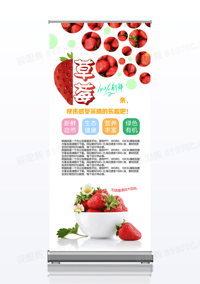 水果采摘新鲜草莓X展架