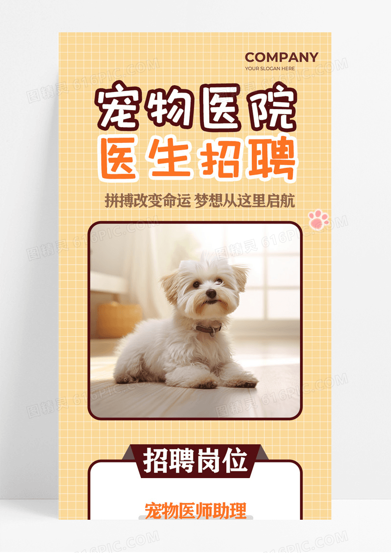 黄色宠物医院招聘手机长图落地页