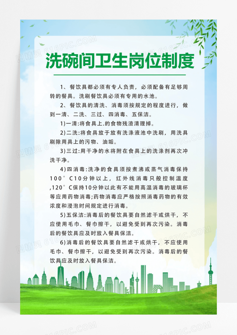 蓝绿色水彩渐变简约风食堂管理制度食堂制度套图