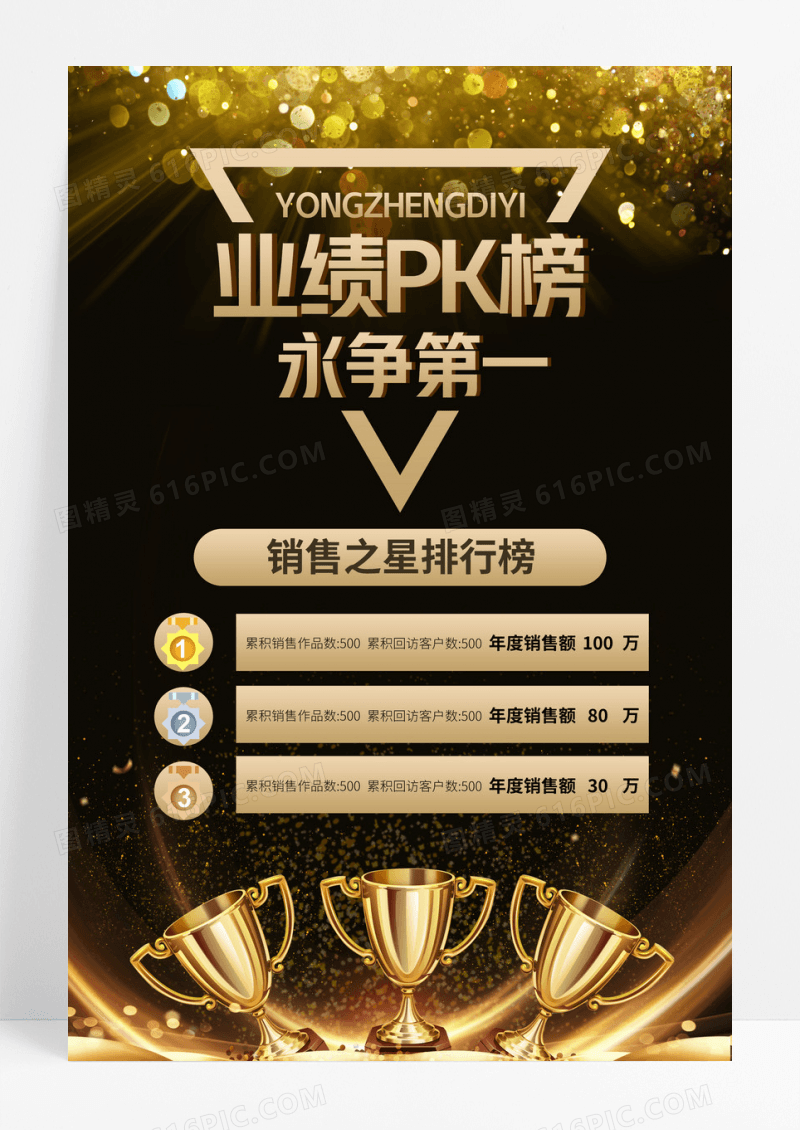 黑金创意业绩PK榜销售海报模板