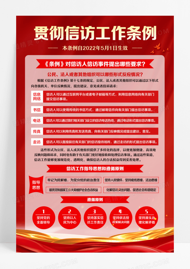 红色大气信访工作条例遵循原则准则海报设计
