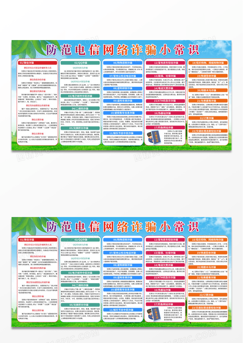 清新防诈骗防范电信网络诈骗小常识展板