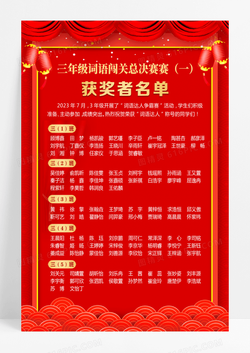 红色简约获奖名单海报设计