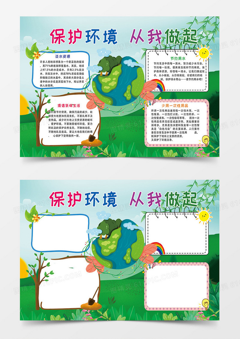 绿色卡通简约世界环境日小报手抄报
