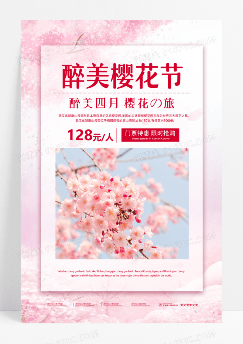 粉色樱花节醉美樱花节海报展板春天春季樱花