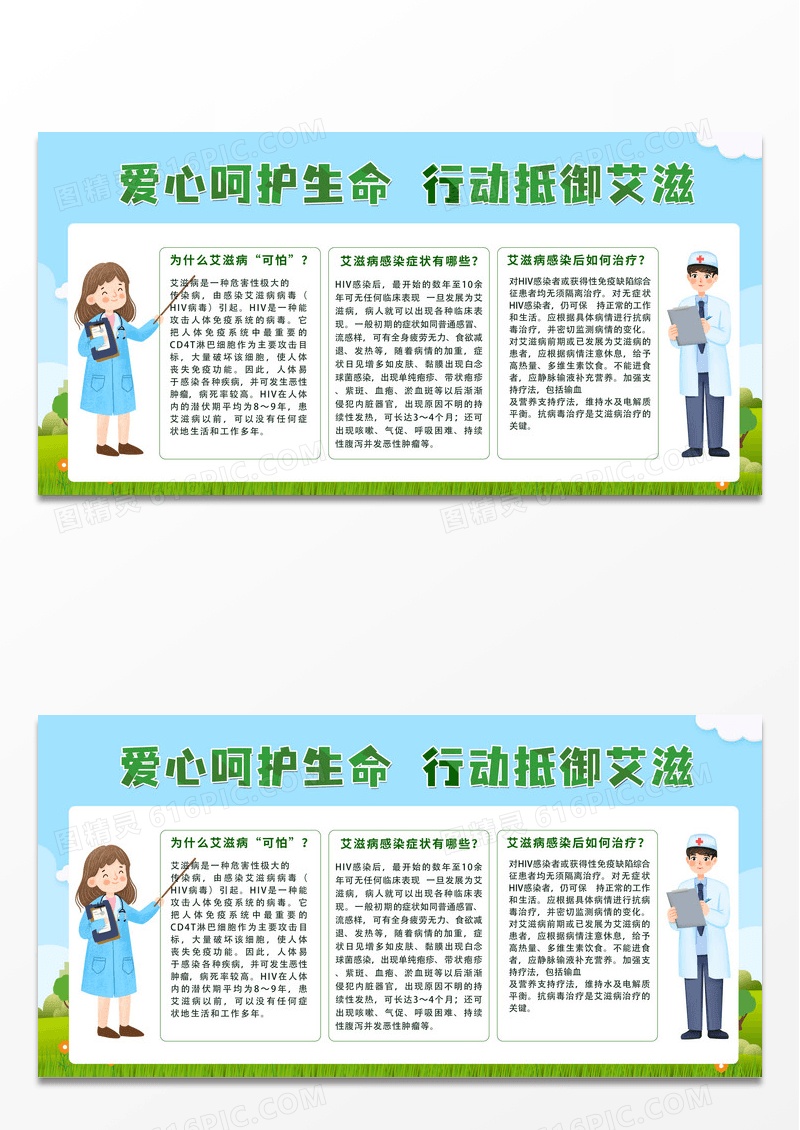 蓝绿色清新艾滋病知识安全宣传展板背景艾滋病宣传栏