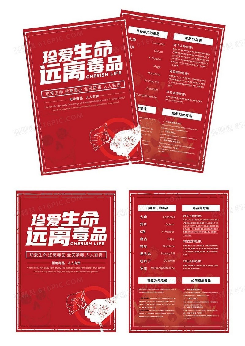 红色珍爱生命远离毒品青少年安全健康科普禁毒知识宣传单