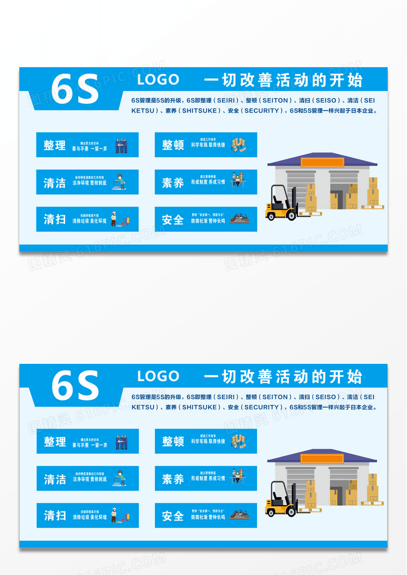 6S蓝色公司管理6S管理整理车间6S管理展板设计