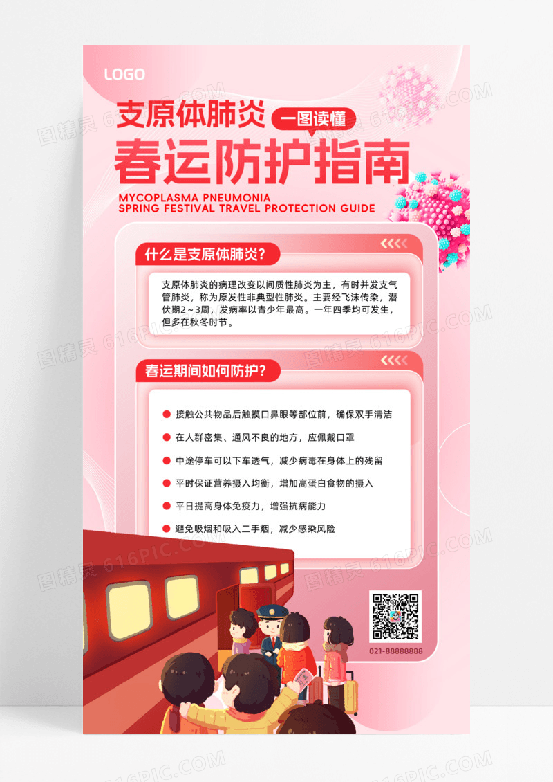 通用支原体肺炎春运防护指南知识科普手机宣传海报