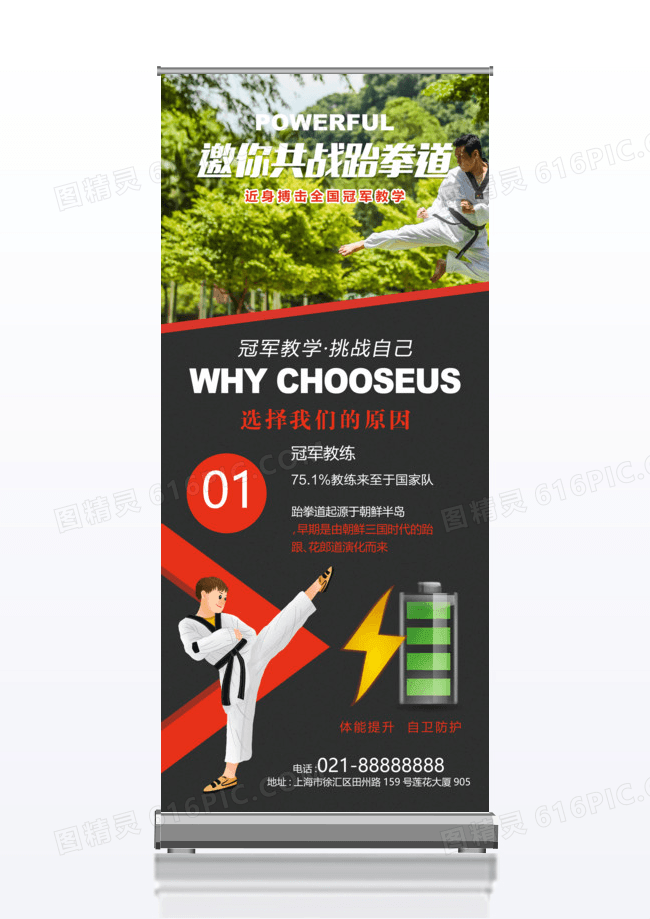 邀你共战跆拳道招生宣传x展架
