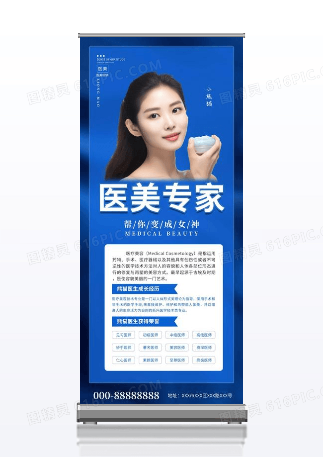 人物介绍医美蓝色简约展架