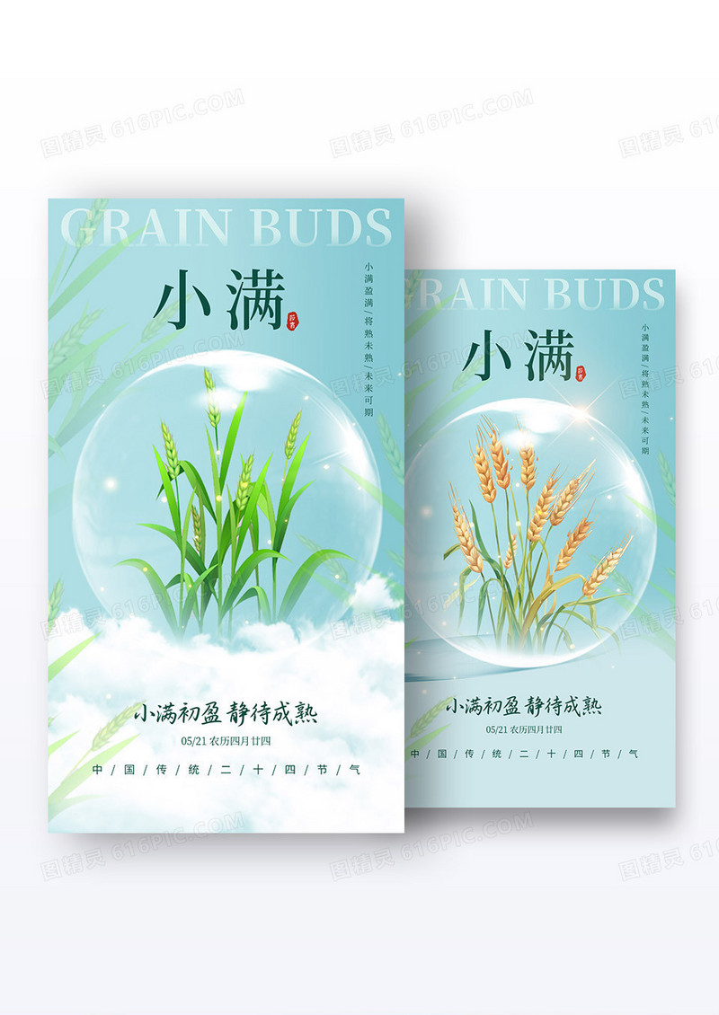 蓝色简约风格小满小满宣传海报组合