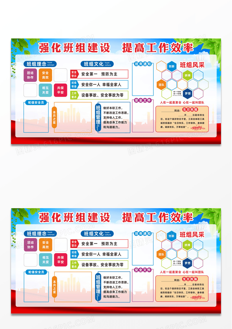 红色大气车间班组安全生产看板生产知识宣传栏展板