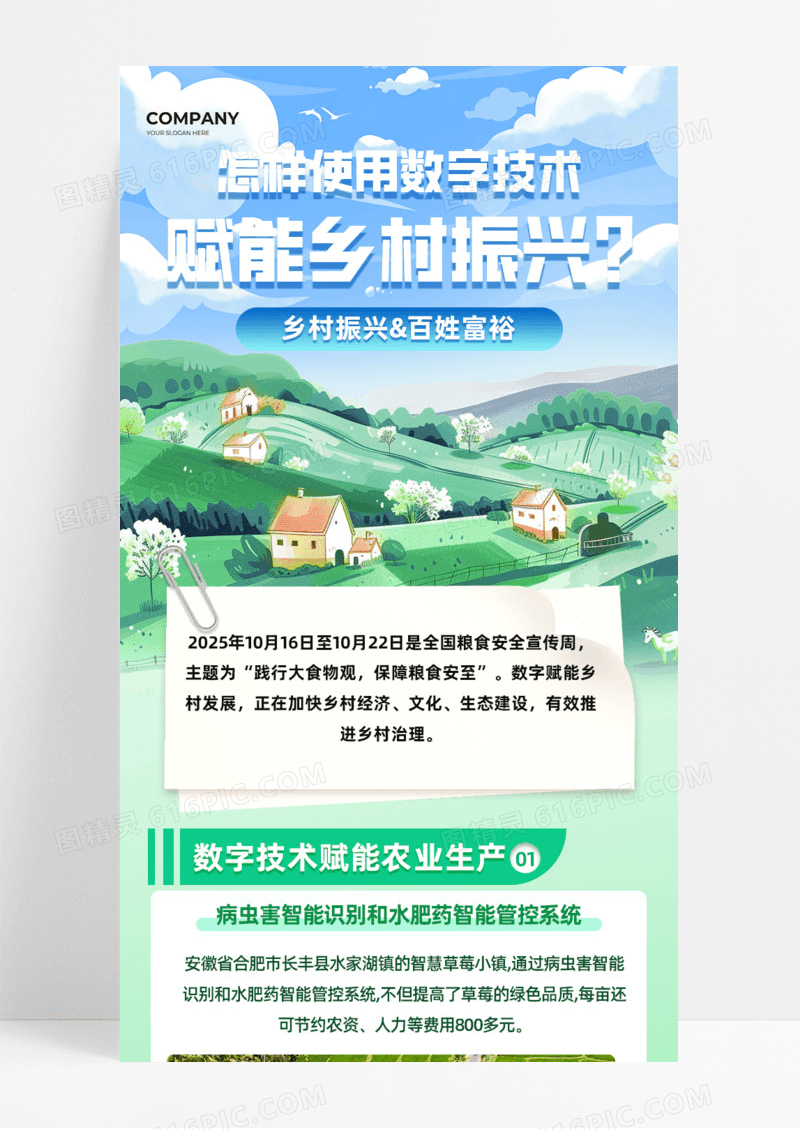 乡村振兴数字技术AI农业生产卡通插画手机宣传海报长图通用