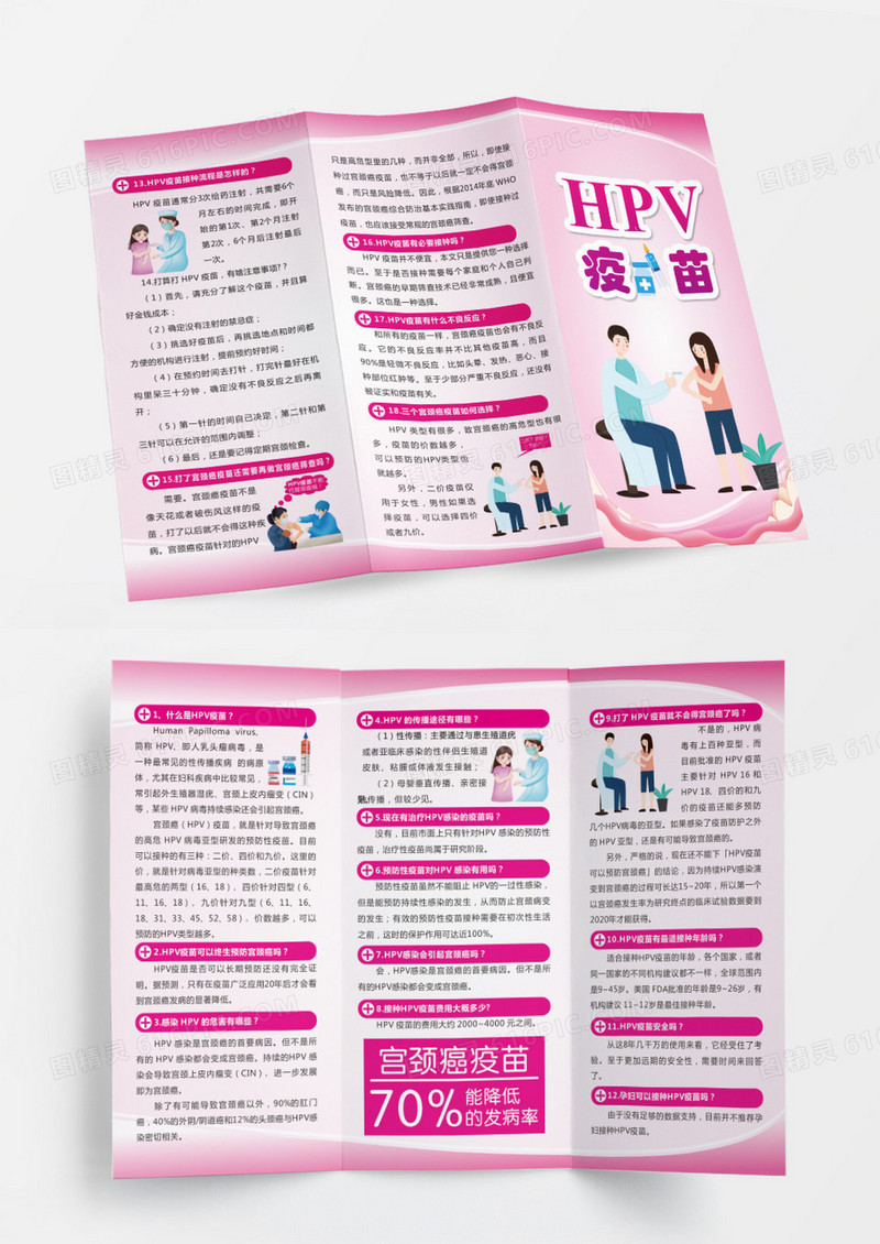 粉色预防宫颈癌疫苗宣传hpv折页