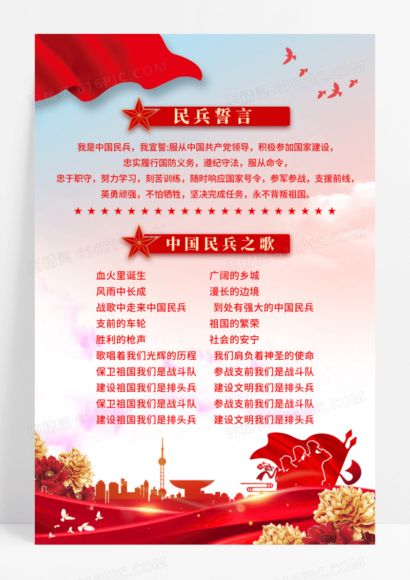 红色简约民兵誓言党政宣传海报
