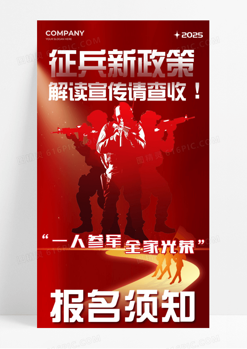 征兵新政策解读宣传手机宣传海报长图红色背景