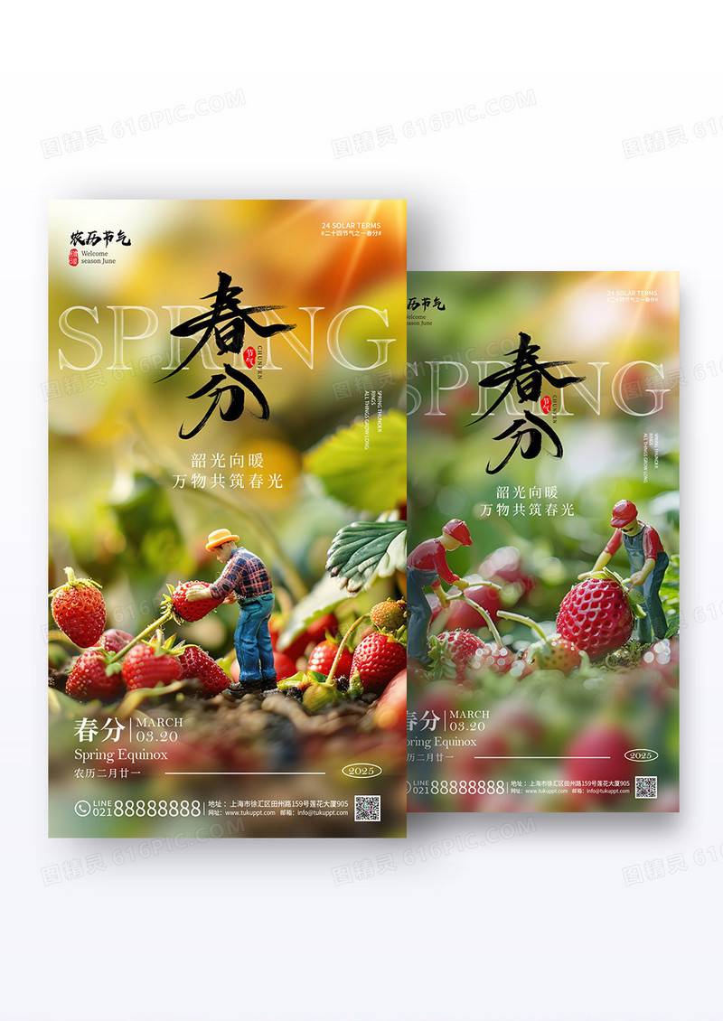 渐变色微缩摄影风格春分春分手机宣传海报