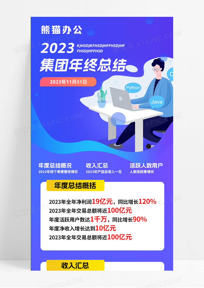 蓝色简约2023年年终总结年终总结网页简约蓝色报表长图