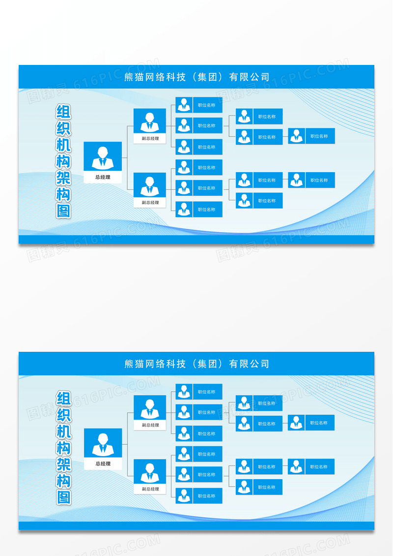 蓝色简约简约企业公司人员组织架构图展板