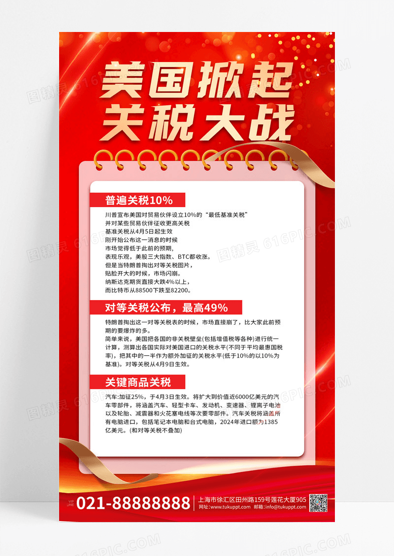 关税新闻贸易战红色简约海报宣传手机海报