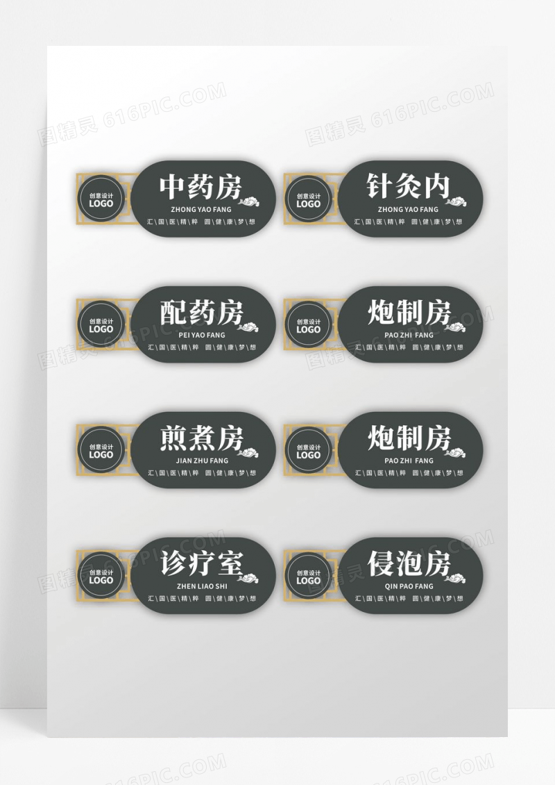 中医药房国风边框中药房门牌设计