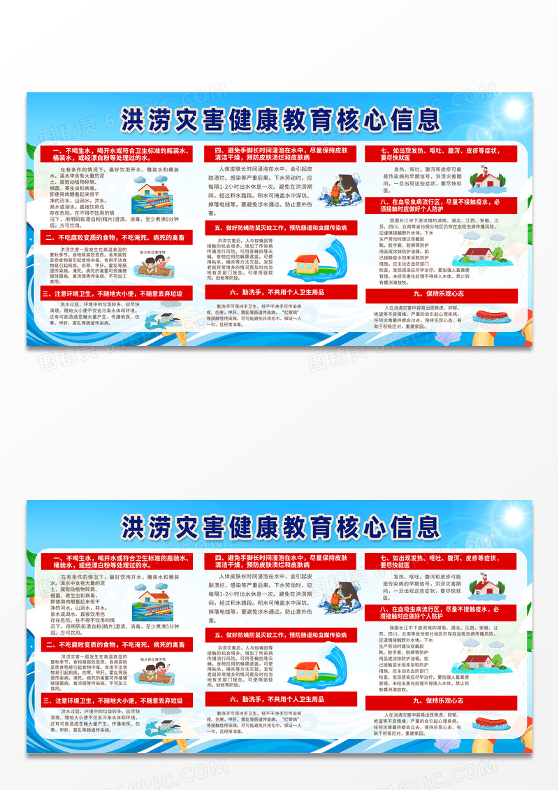 绿色几何抗洪救灾科普宣传展板山洪灾害宣传栏
