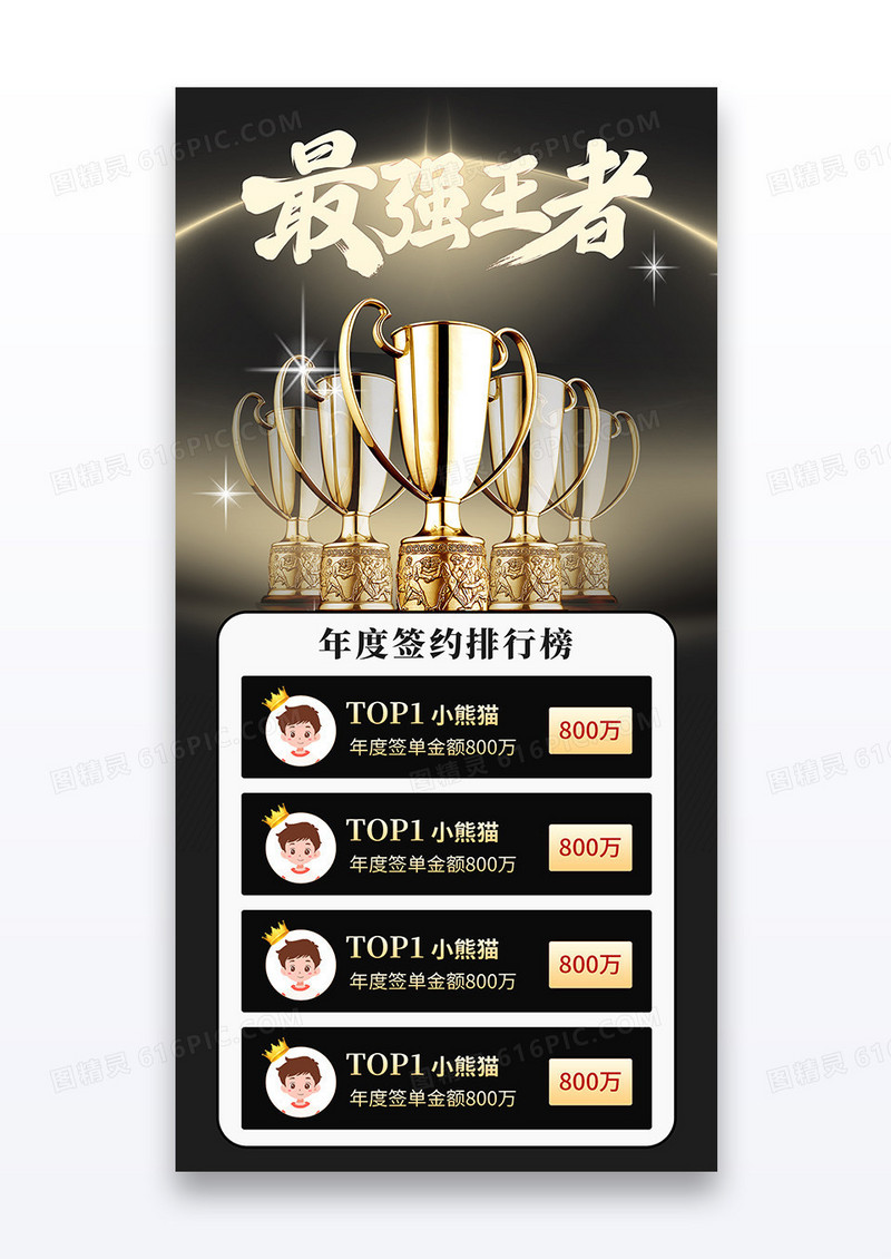 灰色简约创意百大博主榜单最强王者宣传海报