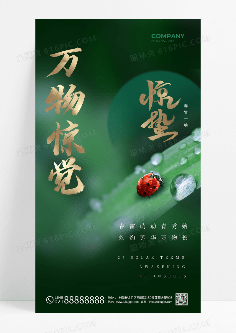 绿色简约二十四节气惊蛰节气手机宣传海报24节气二十四节气惊蛰