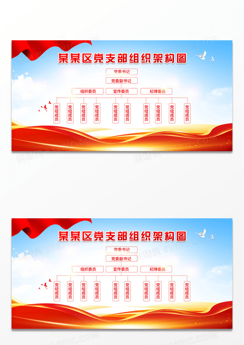 红色渐变大气党建党支部组织架构图文案展板