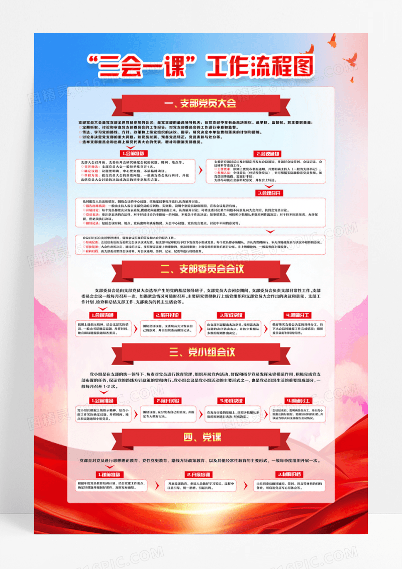 三会一课制度三会一课党建海报设计
