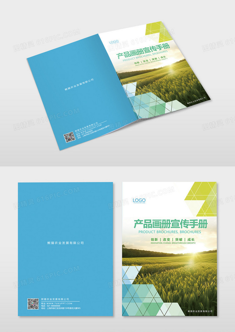 蓝色简约几何农业产品画册封面
