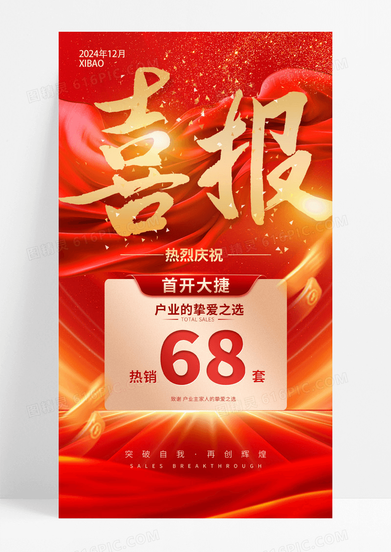 红色大气房地产销售喜报活动海报
