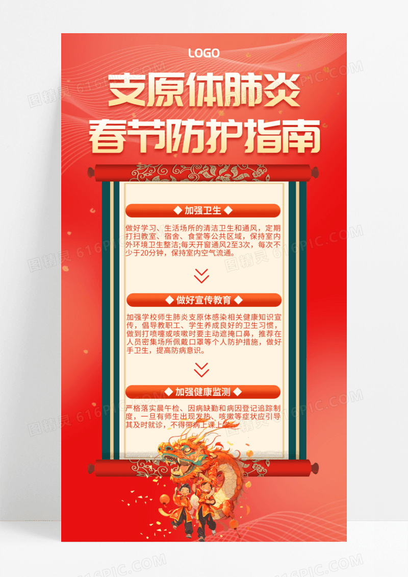 通用红色支原体肺炎春节防护知识科普手机宣传海报