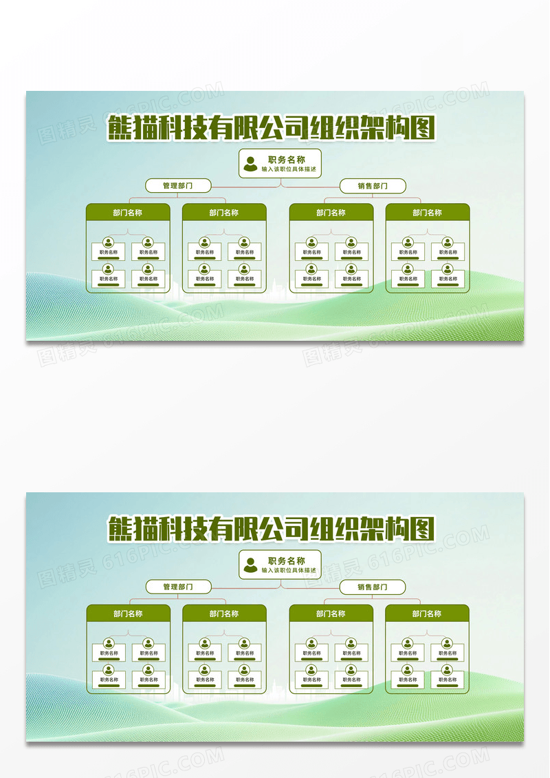 绿色简约企业科技公司组织人员组织架构图展板