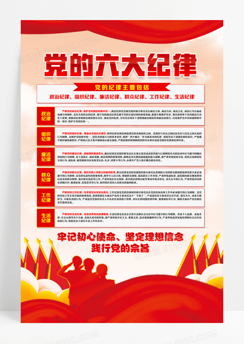 红色党建六大纪律党的六大纪律精神谱系展板展板设计