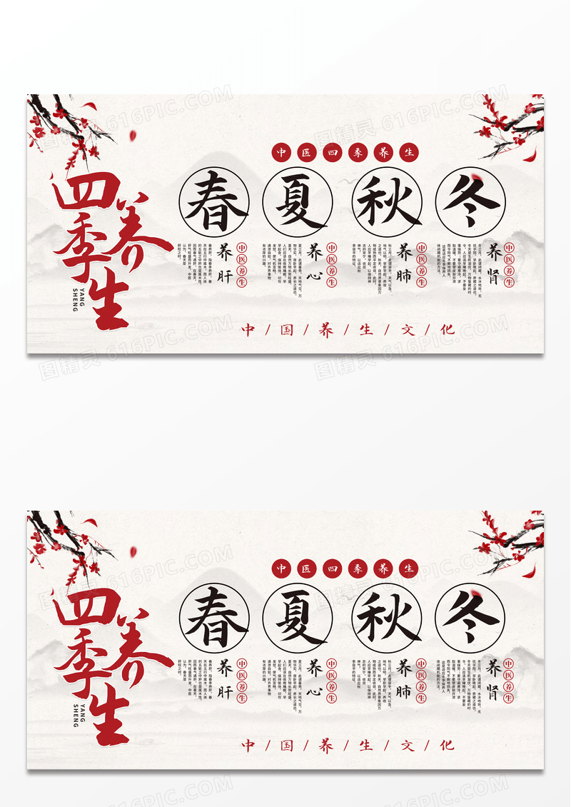 简约古典中国风四季养生中医养生健康文化宣传栏展板